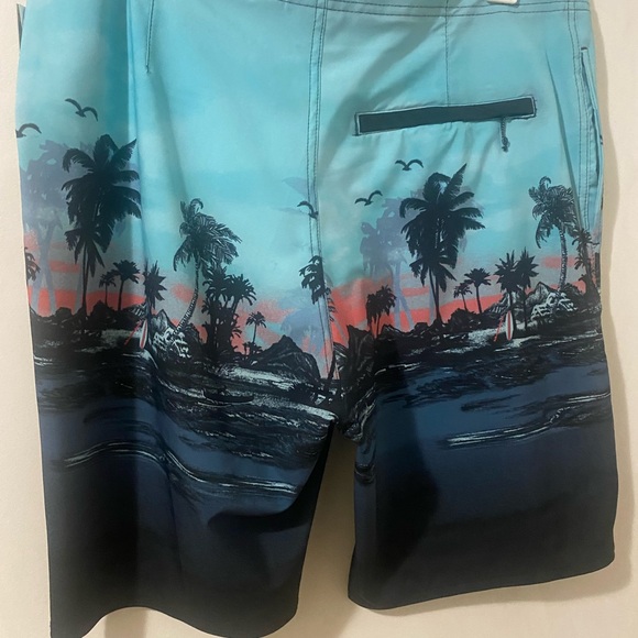 Burnside Men's Aqua Scenic Stretch Swim Board Shorts NWT - Picture 3 of 12